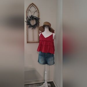 Red and White Tiered Sleeveless Blouse